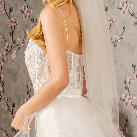 NEW LONG WEDDING SLEEVELESS MERMAID MESH DRESS EMBROIDERED WITH SEQUINS GL3425 - Picture 9 of 12